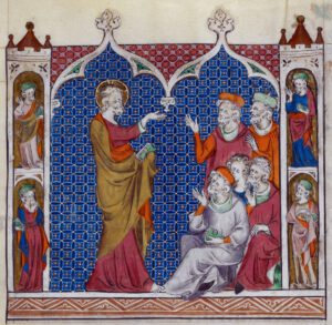 Psautier de la Reine Marie, 1320, British Library, fol. 214, Christ enseignant