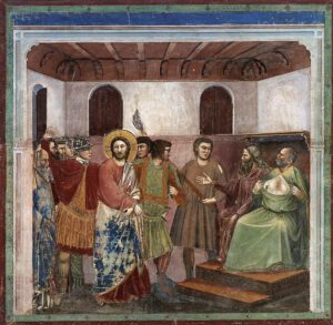 Giotto di Bondone, Le Christ devant Caïphe, 1305
