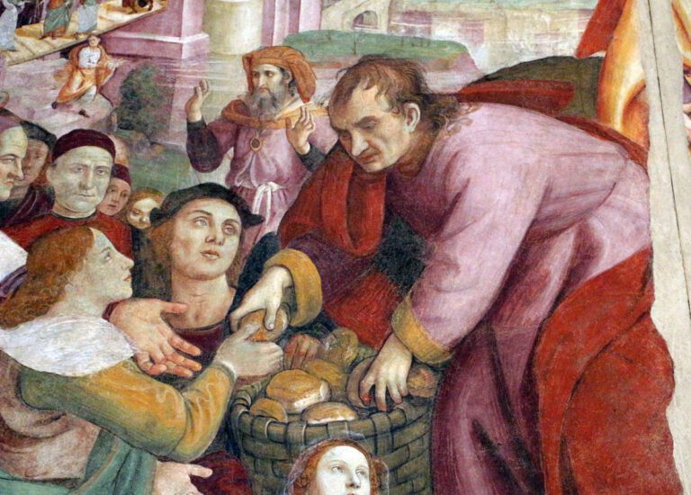 Raffaellino del Garbo, Multiplication des pains et des poissons, 1500 (détail)