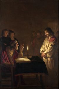 Le Christ devant le grand prêtre Caïphe, par Gerrit van Honthorst, vers 1617