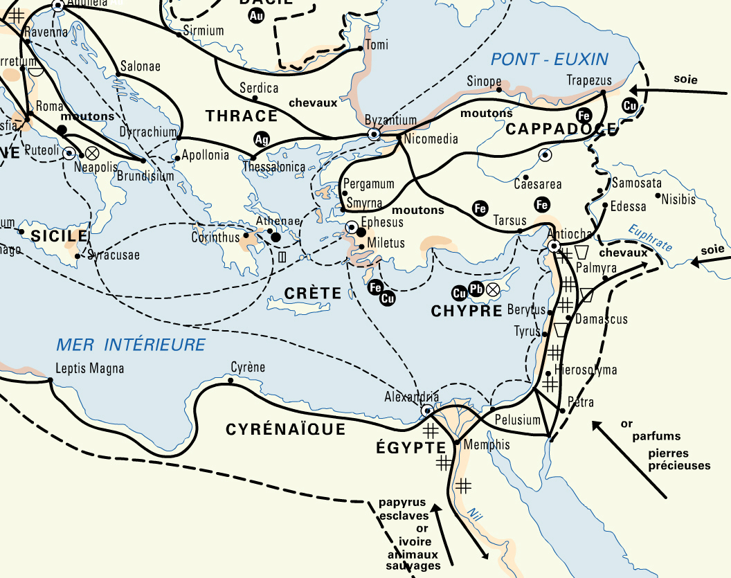 Routes commerciales terrestres et maritimes dans l'empire romain