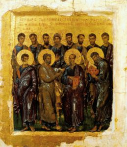 Synaxis of the Twelve Apostles, Constantinople master, early 14th, Pushkin museum.