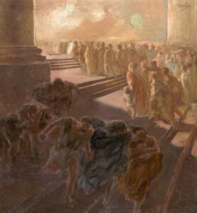 Gaetano Previati, Chassant les marchands hors du Temple, 1920.