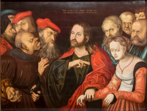 Le Christ et la femme adultère, copie d'après Lucas Cranach l'Ancien (XVIe).