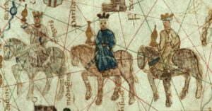 Carte de Jean de la Costa, 1500. Detail: the Biblical Magi or Three Wise Men in the Middle East.