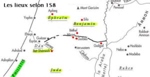 carte des sites lors de la consitution de la royauté à Miçpa, selon 1S 6-8