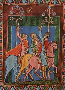  The Journey of the Magi, from St. Albans Psalter, Alexis Master. Tempera and gold on parchment. Dombibliothek Hildesheim