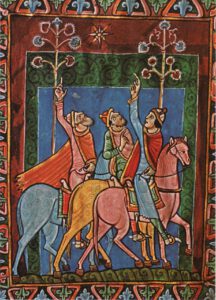 The Journey of the Magi, from St. Albans Psalter, Alexis Master. Tempera and gold on parchment. Dombibliothek Hildesheim