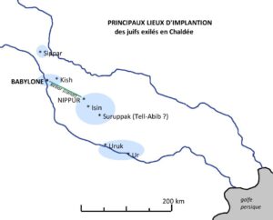 Carte : Principaux lieux d’implantations des juifs exilés en Chaldée